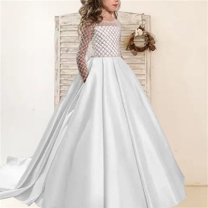Color Girls' Party Long Girl Solid Kids Flower Dress