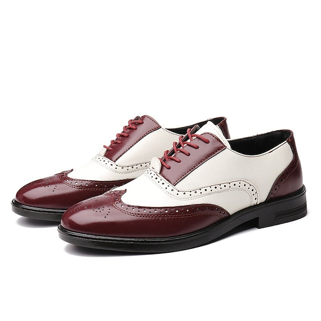 Men's Brogue Oxford and White Shoes Wingtip Burgundy