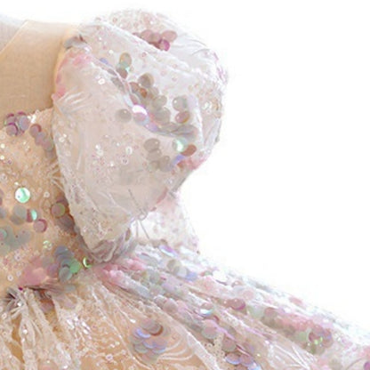 Kids Color Party Sleeve Dress Girls' Short Solid