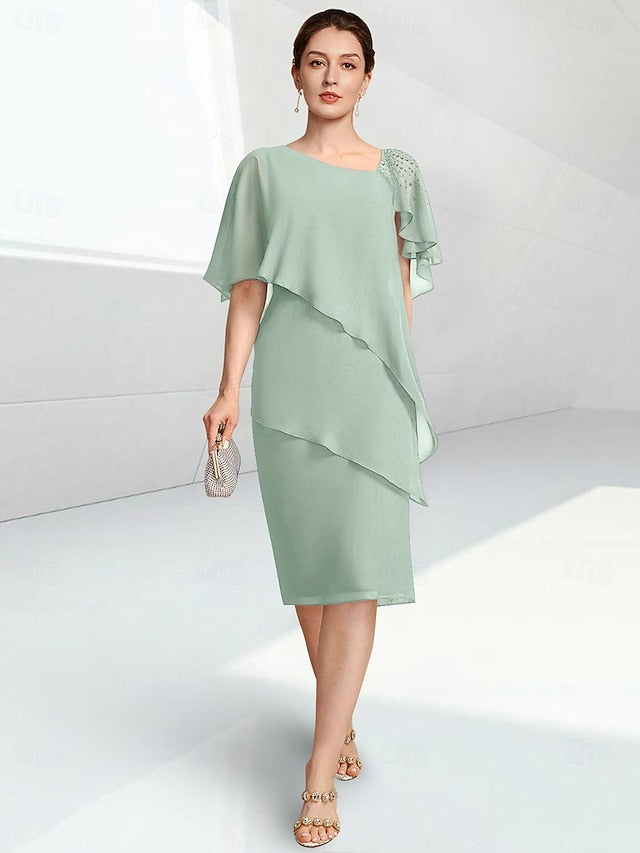 Bride Elegant Sheath Mother of Dress the Jewel Beach Wedding