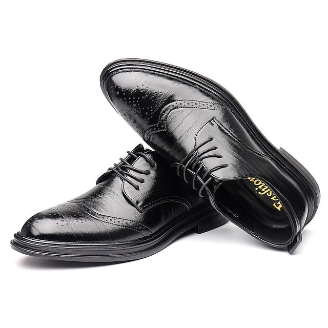 Shoes Faux Brown – Classic Dress Brogue Leather Men's