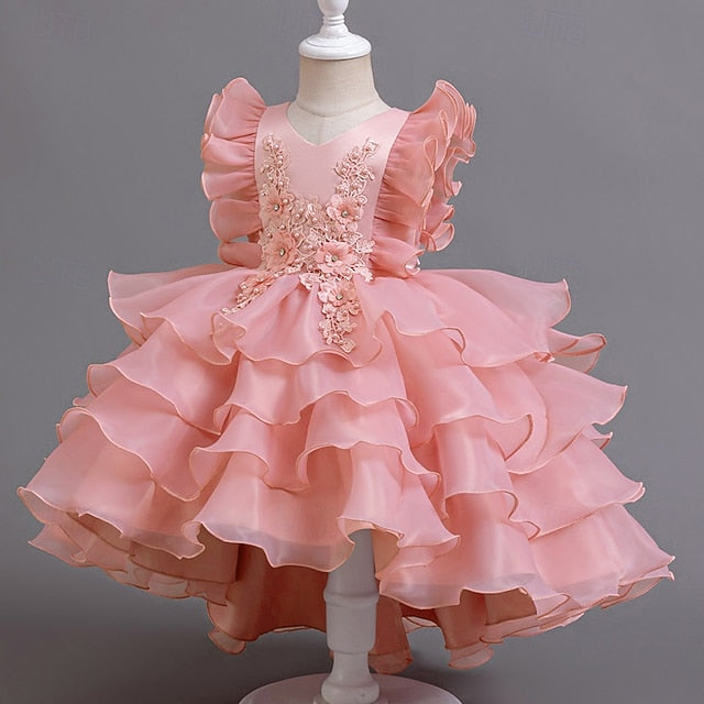 Kids Floral Dress Party Girls' Asymmetrical