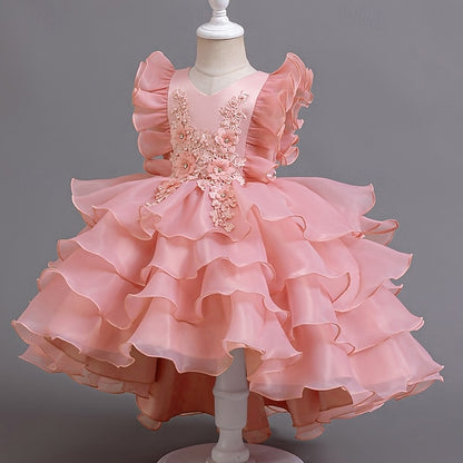 Kids Floral Dress Party Girls' Asymmetrical