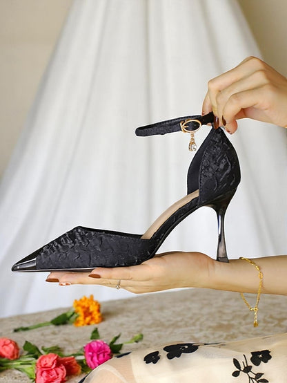 Women's Accents Beige Satin Gold with Toe Pointed Heels and