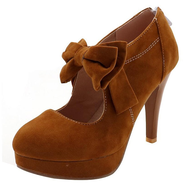 High Pumps Suede Heel Women's – Vintage Platform Bow Red