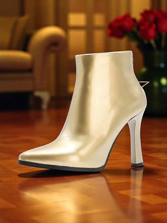 Boots Stiletto with Faux Fur Heel Lining Ankle Women's Gold