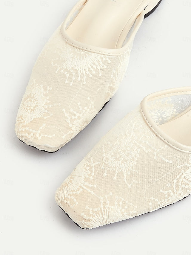 Flats – White Sheer Elegant Women's Ballet Mesh Lace