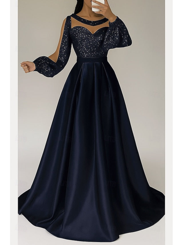 Sequined Red Dress Elegant A-Line Formal Black Gown Evening