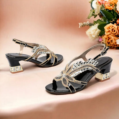 Women's Rhinestone Round Wedding Sandals Party Toe Shoes