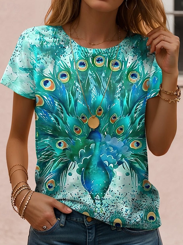 Women's T Shirt Ombre Graphic Feather Casual Short Sleeve