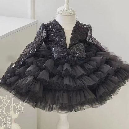 Kids Sleeve Party Dress Long Performance Sequin Girls'