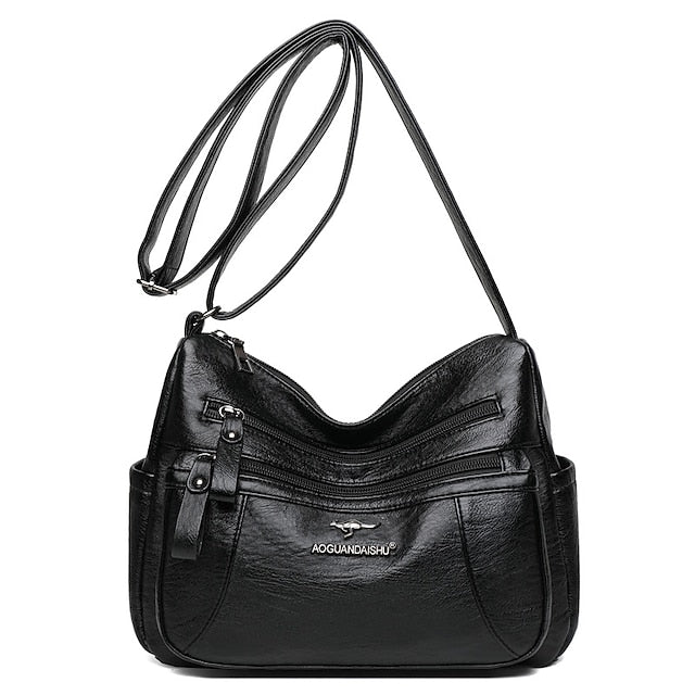 Sac bandoulière femme en cuir noir – similicuir multi-poches