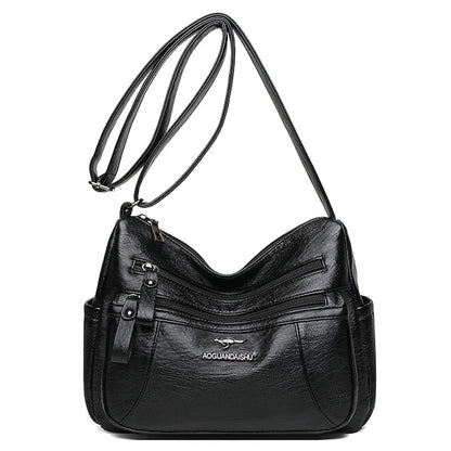 Sac bandoulière femme en cuir noir – similicuir multi-poches
