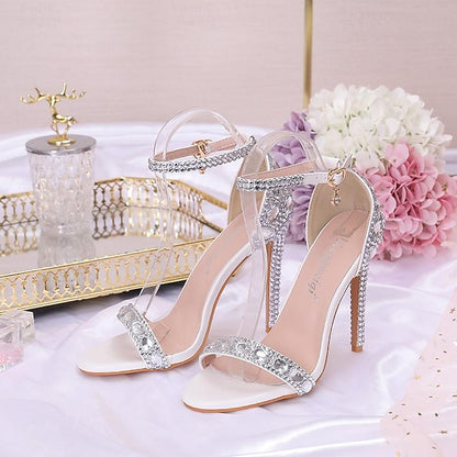 Women's Ankle Stiletto with Matching Rhinestone Heels Green