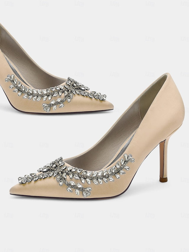 Rhinestone-Embellished Women's Satin – Stiletto Heels