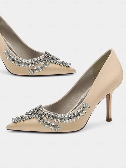 Rhinestone-Embellished Women's Satin – Stiletto Heels