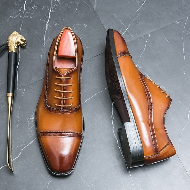 Men's Shoes Brogue Leather Faux Classic – Brown Oxford