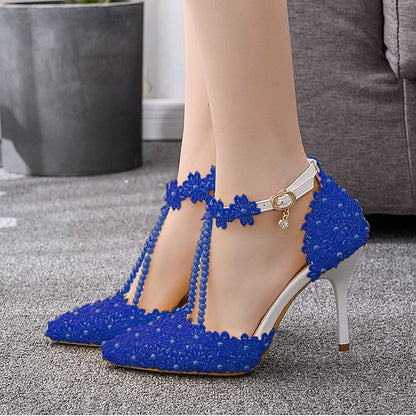 Wedding Shoes Heel Pointed High Women's Lace Bridal