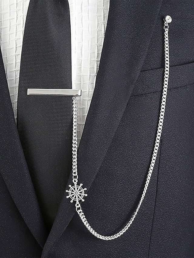 Nautical Ship Design with Silver – Wheel Men's Chain Tie