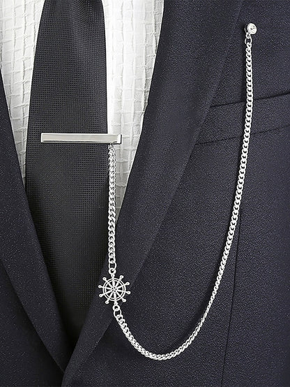 Nautical Ship Design with Silver – Wheel Men's Chain Tie