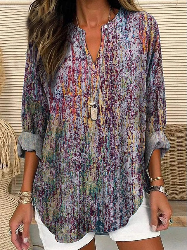Women's Blouse Linen Like Breathable Lightweight Tunic V