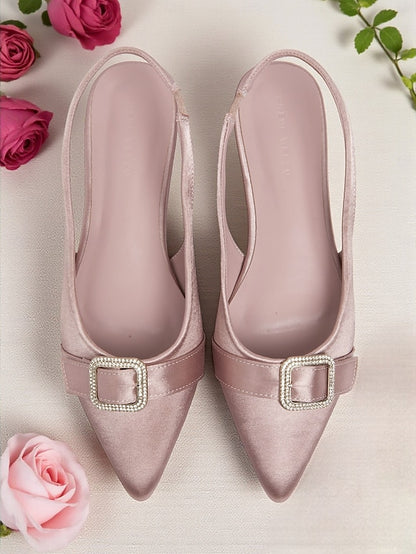 Flats with Satin Slingback Buckle Rhinestone Women's Pink