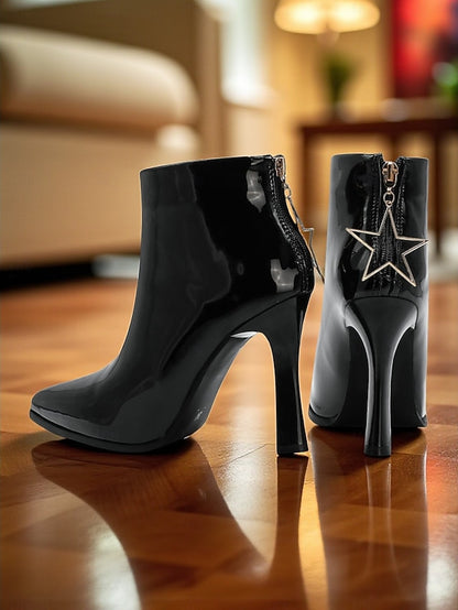 Boots Stiletto with Faux Fur Heel Lining Ankle Women's Gold