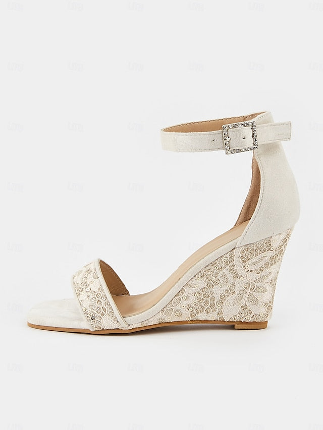 Sandals Lace Women White Ankle Wedge for – Strap Stylish Heel