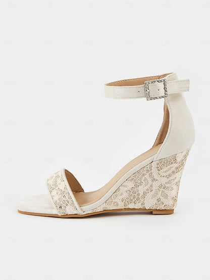 Sandals Lace Women White Ankle Wedge for – Strap Stylish Heel