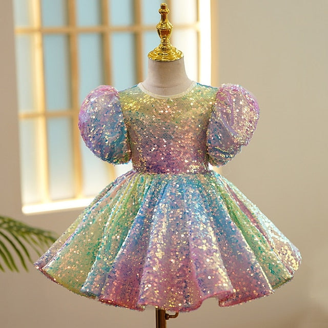 Summer 3D colour Wedding Sleeve Spring Short Girls' Dress