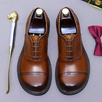 Oxford Men's Leather Genuine Cap First Dress Toe Shoes-