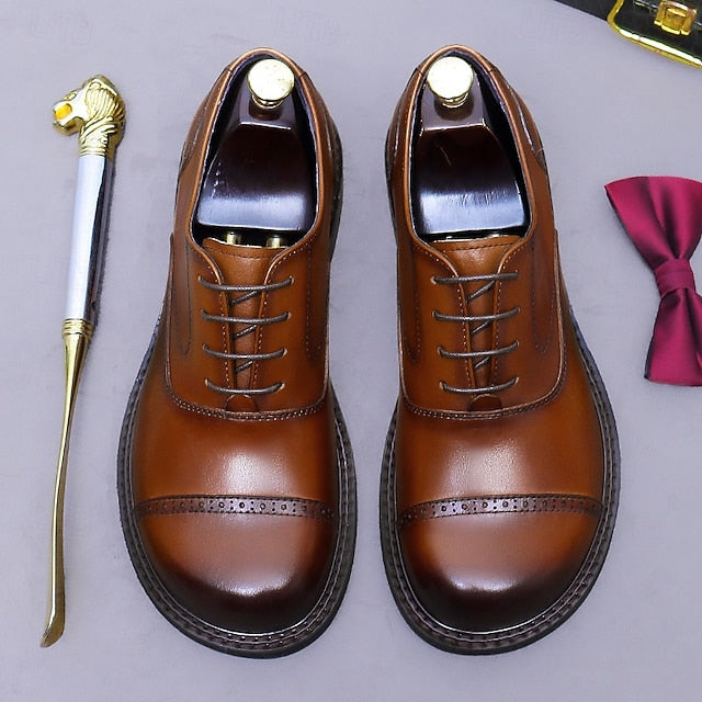 Shoes- Dress Leather Oxford Cap First Men's Toe Genuine