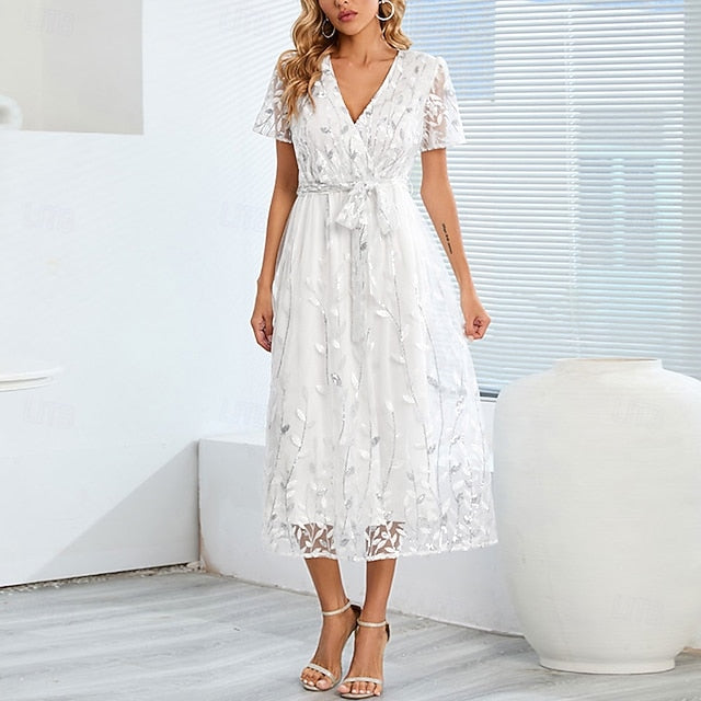 Neck Elegant Bride V Mother Sequin Dress the A-Line of