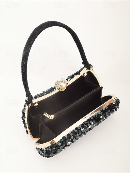 Black with Accent Sequin Clutch Pearl Evening Women's –
