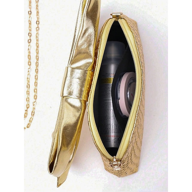 Oversize Kunstleder Tasche Damen Clutch Schleife mit Gold