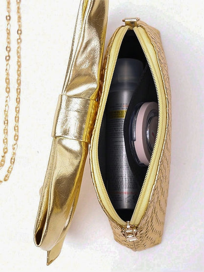 Faux Leather Oversized Clutch Women's with Gold Bow Bag