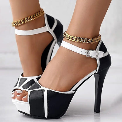 and Women's Black Platform White Sandals with Stiletto