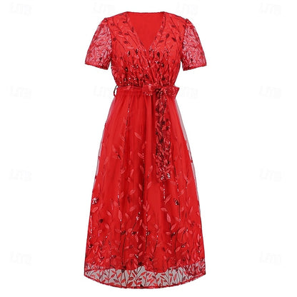 Neck Elegant Bride V Mother Sequin Dress the A-Line of