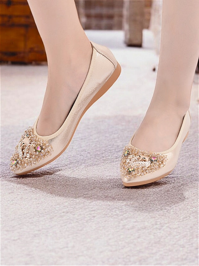 Women's Foldable Rhinestone Ballet Black Flats with