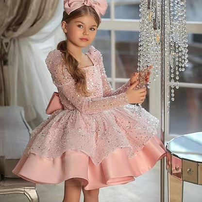 Summer Dress Spring Girls' 3D Sequin Fall Sleeve Long