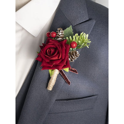 Christmas Rose Red Women's Set and Corsage Boutonniere