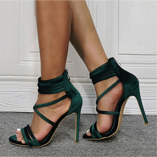 – Green Heel Strappy Women's Stiletto Satin Sandals