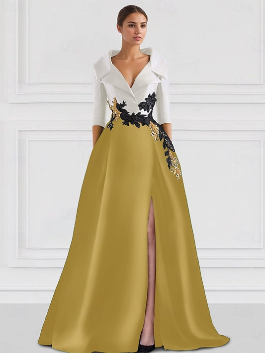 Tuxedo Formal Floor Gown Evening Elegant A-Line Dress