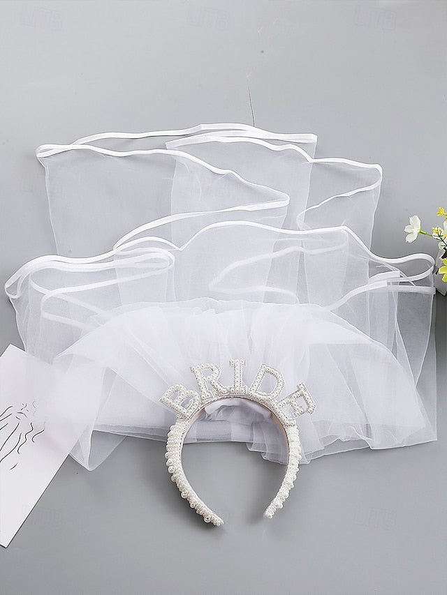 Pearl-Embellished 'BRIDE' Headband Veil – with