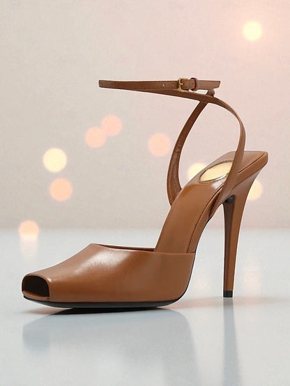 Peep Women's Leather Green Toe - Dark Patent High Heels
