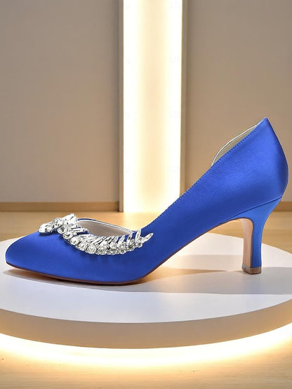 Satin Heel Silver Kitten - Low Heels Toe Women's Round