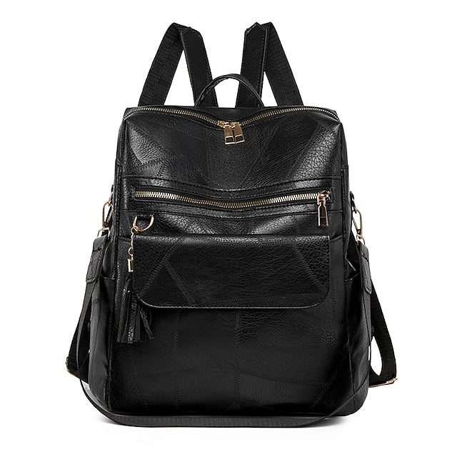 et sac à dos vintage en cuir avec pompon et similicuir pour femme
