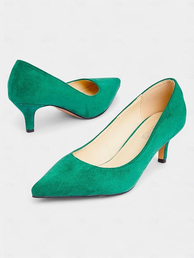 Women's Kitten with Emerald Pumps Suede Green Pointed-Toe