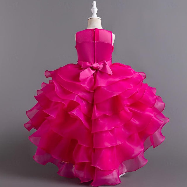 Flower Party Color Kids Solid Dress Girls' Sequin