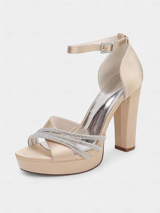 Satin Heel Purple with Straps Sandals Rhinestone High - Platform